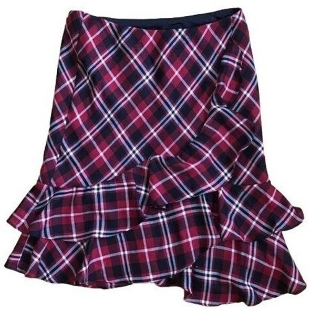 Ralph Lauren NWT black and red asymmetrical buffalo plaid ruffle skirt‎